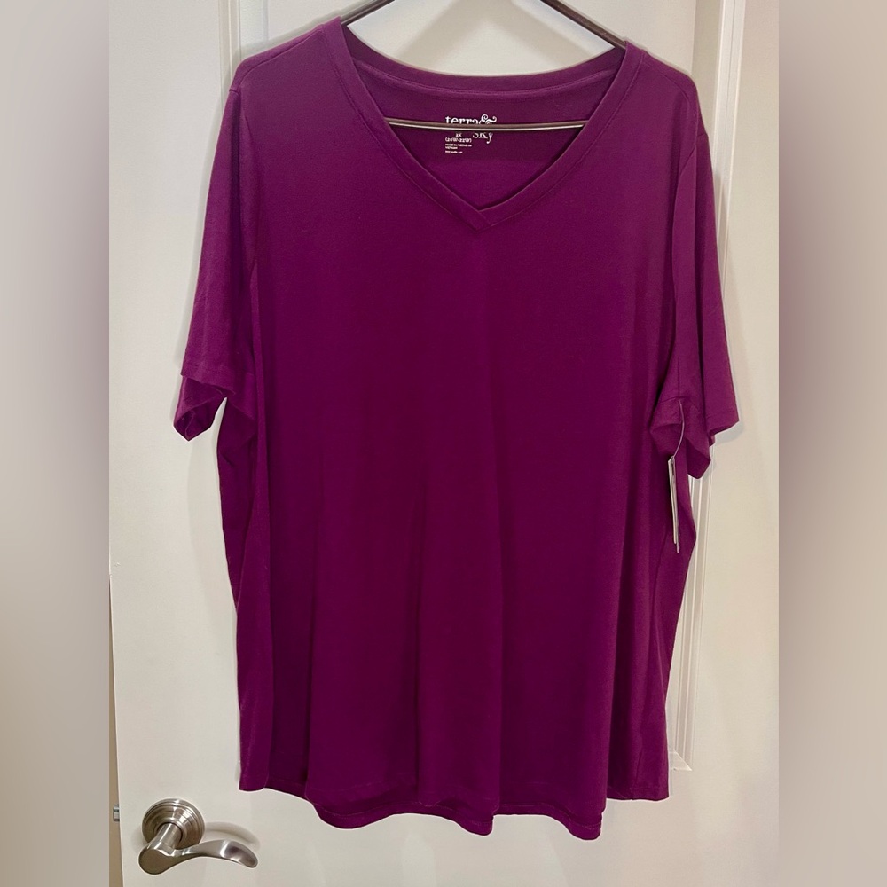 NWT Terra & Sky Purple Short Sleeve Relaxed T-Shirt Long Length Sz 2X